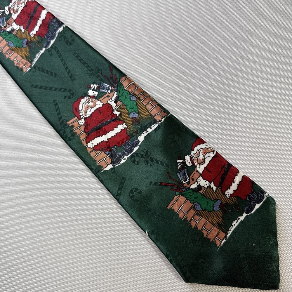 Vintage Hallmark Yule Tie Greetings Santa Chimney Christmas Necktie USA 90s